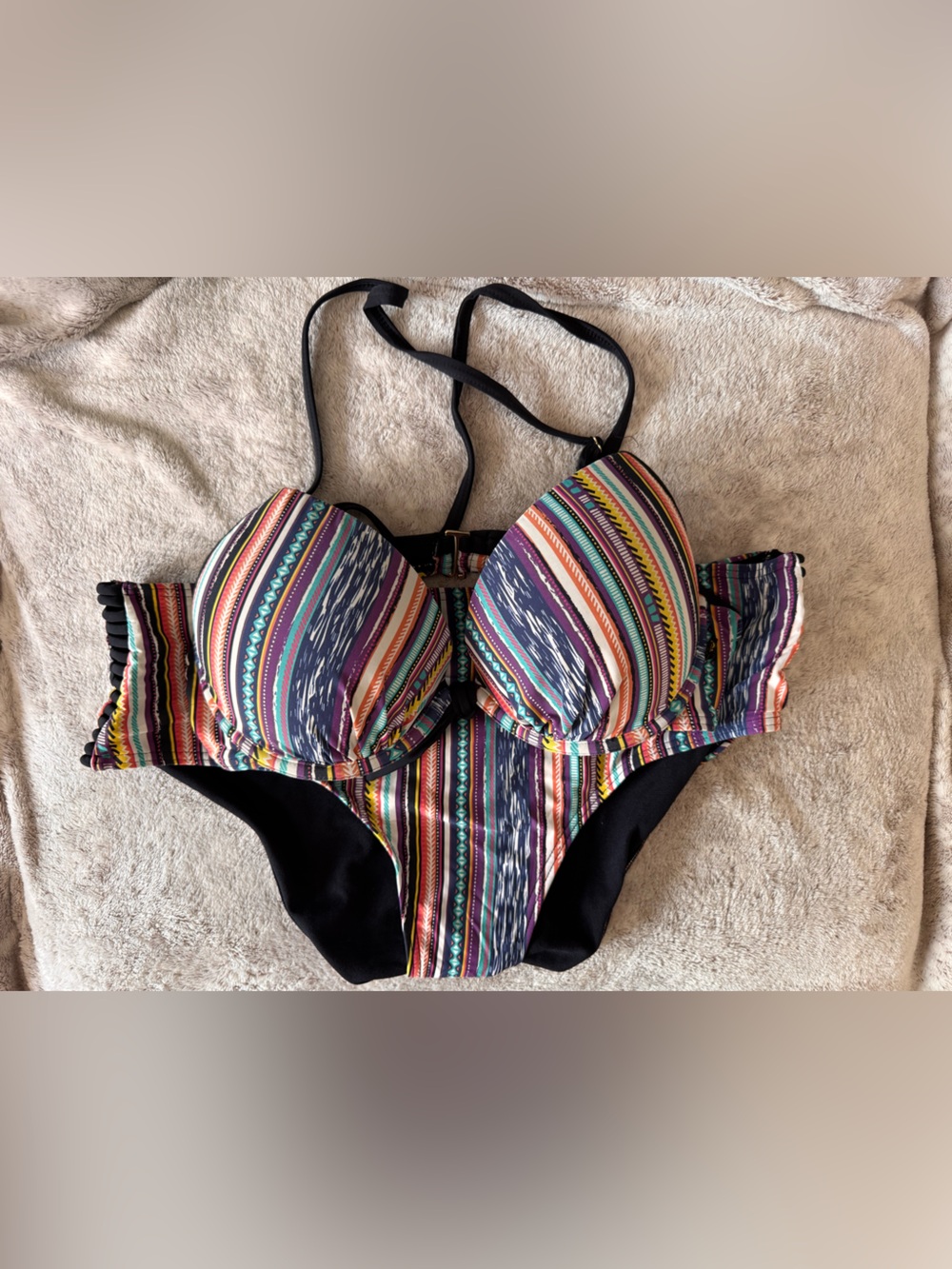 La Vie En Rose Striped Multi-Color Push-Up Bikini Set - Women Swim Medium